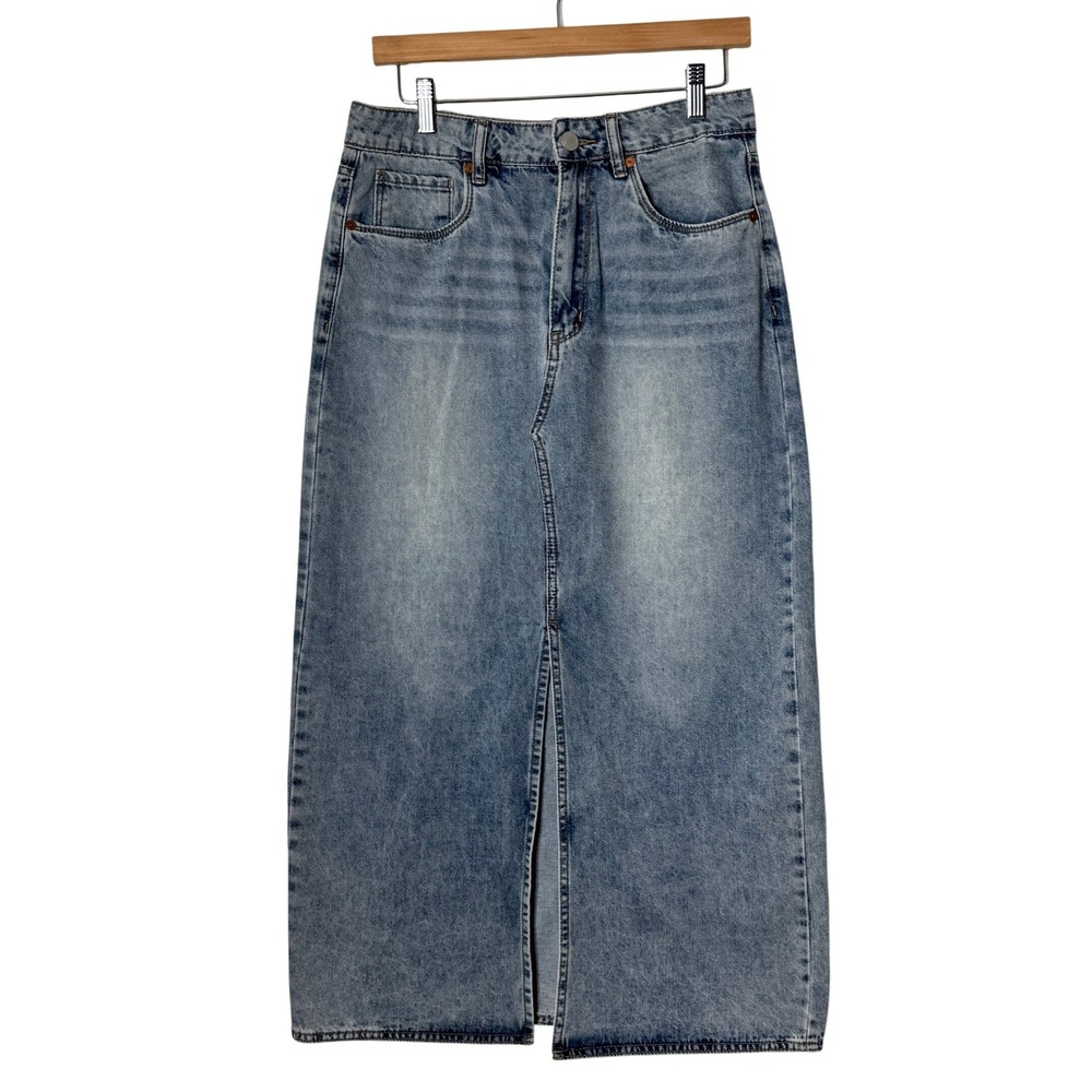 Blank NYC In My Mind Jean Denim Maxi Skirt Front Slit Womens Size 28